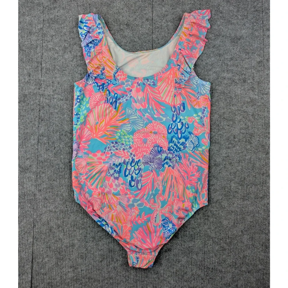 Lilly Pulitzer Lisa One Piece Swimsuit Girls 4 Colorful Coastal Resort UPF 50+